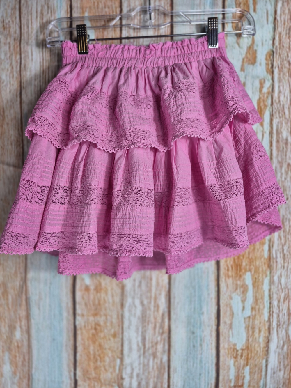 LoveShackFancy Hot Pink Tiered Ruffle Mini Skirt - Picture 2 of 5